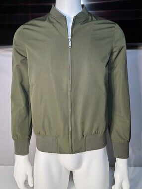 Indochino Hadlow Men's Olive Bomber Jacket - Classic Zip Front Size Small